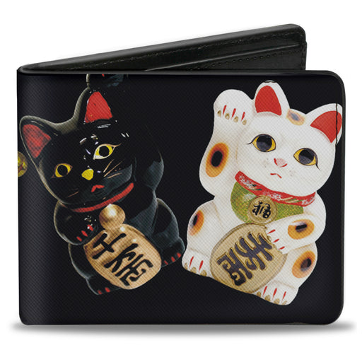 Bi-Fold Wallet - Maneki Neko Lucky Cats Gold Black White Bi-Fold Wallets Buckle-Down   