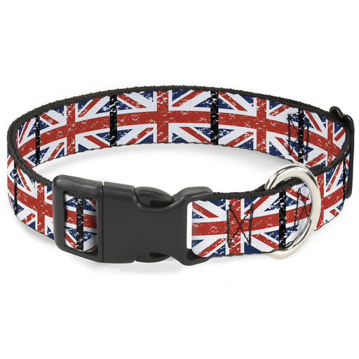 Plastic Clip Collar - United Kingdom Flags Weathered Plastic Clip Collars Buckle-Down   