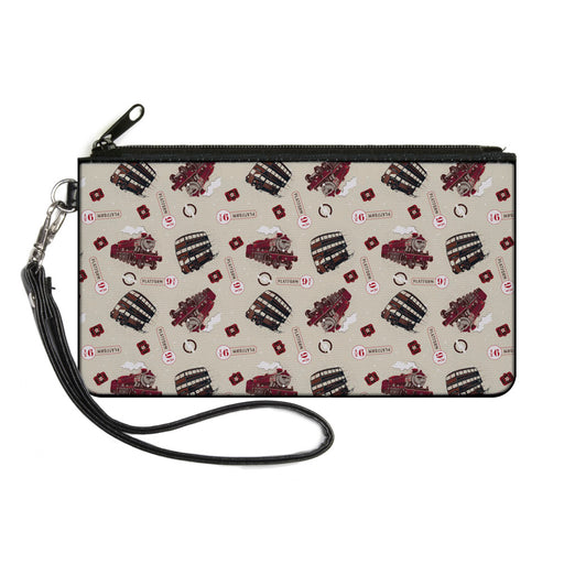 Canvas Zipper Wallet - LARGE - Harry Potter Hogwarts Express Knight Bus Collage Beige Reds Canvas Zipper Wallets The Wizarding World of Harry Potter   