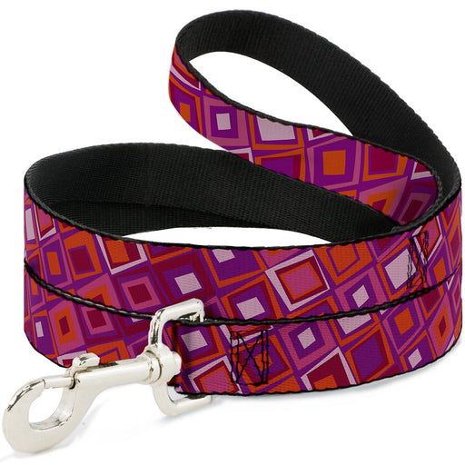 Dog Leash - Skewed Squares Stacked Purple/Orange/Pinks Dog Leashes Buckle-Down   