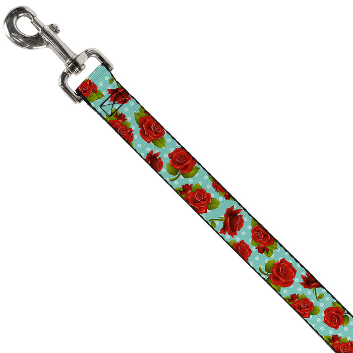 Dog Leash - Red Roses/Polka Dots Turquoise Dog Leashes Buckle-Down   