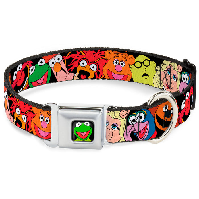 Kermit Face Full Color Black Seatbelt Buckle Collar - Muppets Faces Black Seatbelt Buckle Collars Disney   