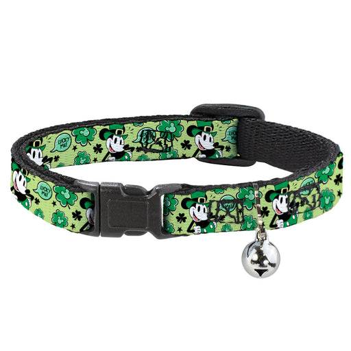 Cat Collar Breakaway with Bell - Mickey Mouse St. Patrick's Day LUCKY ME Leprechaun Pose and Shamrocks Greens Breakaway Cat Collars Disney   