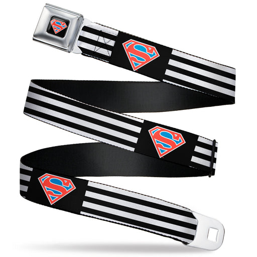Superman Shield Full Color Black/White/Red/Blue Seatbelt Belt - Superman Shield Flip Americana Stripes Black/White/Red/Blue Webbing Seatbelt Belts DC Comics   