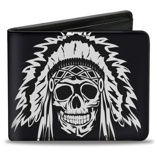 Bi-Fold Wallet - Native American Skull Black White Bi-Fold Wallets Buckle-Down   