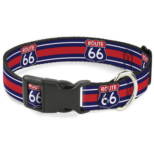 Plastic Clip Collar - ROUTE 66 Highway Sign/Stripe Blue/White/Red Plastic Clip Collars Buckle-Down   