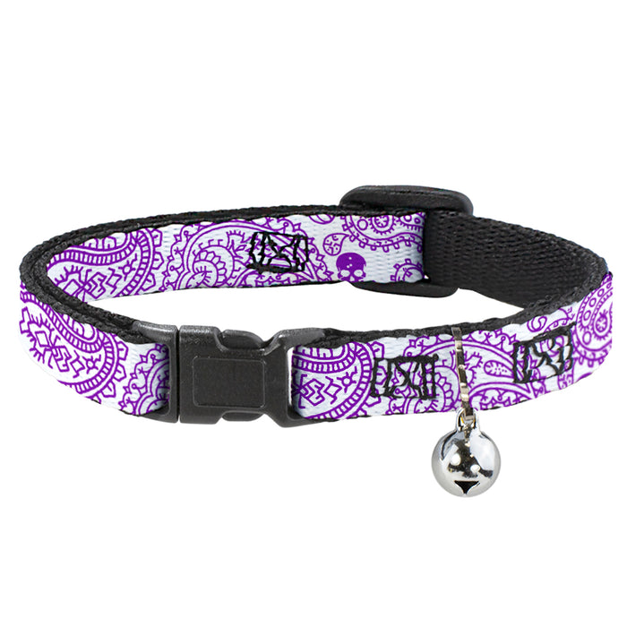 Cat Collar Breakaway - Bandana Skulls White Purple Breakaway Cat Collars Buckle-Down   