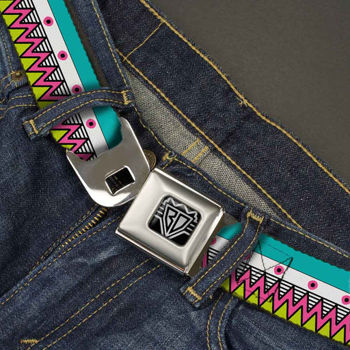 BD Wings Logo CLOSE-UP Full Color Black Silver Seatbelt Belt - Aztec14 Seafoam Green/White/Pink/Lime Green/Black Webbing Seatbelt Belts Buckle-Down   