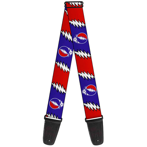 Guitar Strap - Steal Your Face w Lightning Bolt Repeat Red White Blue Guitar Straps Grateful Dead   