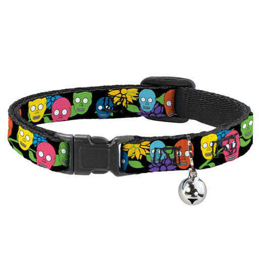 Cat Collar Breakaway - Skulls & Flowers Black Multi Color Breakaway Cat Collars Buckle-Down   