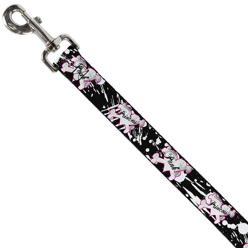 Dog Leash - Punk Princess Heart & Cross Bones w/Splatter Black/White Dog Leashes Buckle-Down   