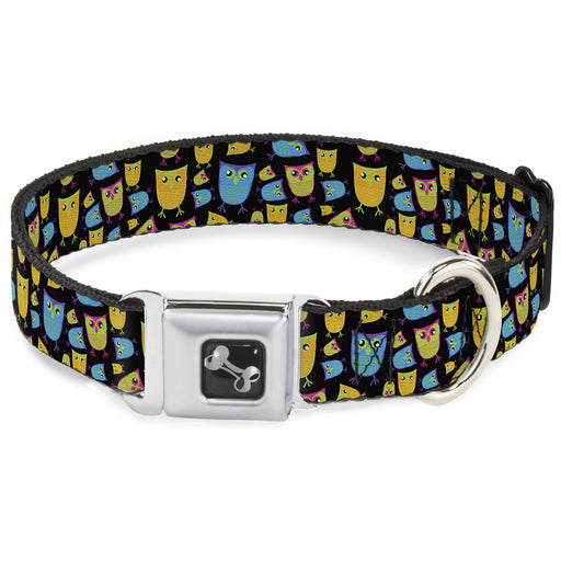 Dog Bone Seatbelt Buckle Collar - Owls Black/Multi Neon Seatbelt Buckle Collars Buckle-Down   