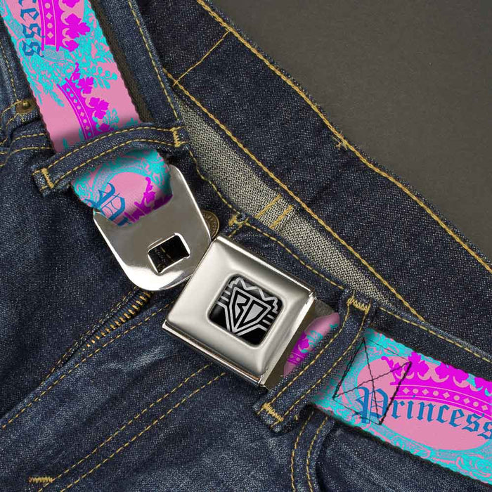 BD Wings Logo CLOSE-UP Full Color Black Silver Seatbelt Belt - Crown Princess Oval Pink/Turquoise Webbing Seatbelt Belts Buckle-Down   