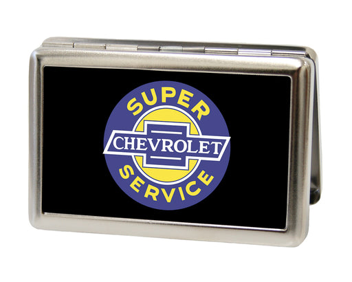 Business Card Holder - LARGE - CHEVROLET SUPER SERVICE Logo FCG Black Blue Yellow White Metal ID Cases GM General Motors   