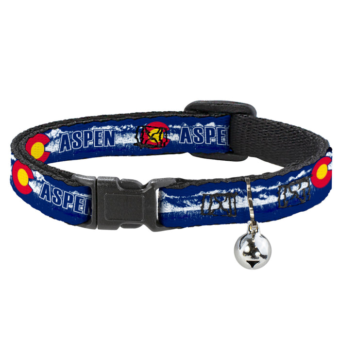 Cat Collar Breakaway - Colorado ASPEN Flag Snowy Mountains Weathered2 Blue White Red Yellows Breakaway Cat Collars Buckle-Down   