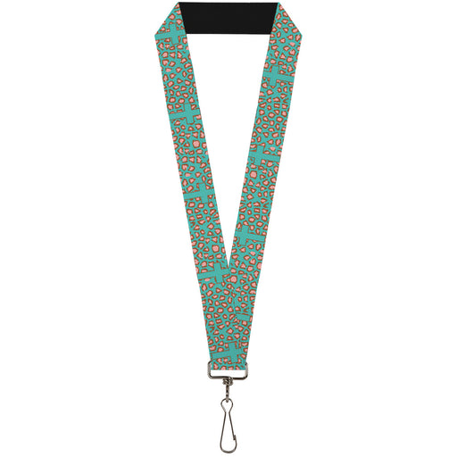 Lanyard - 1.0" - Cross Repeat Leopard Turquoise Pink Lanyards Buckle-Down   
