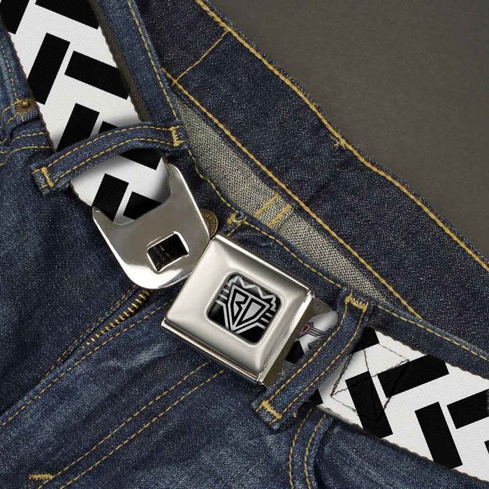 BD Wings Logo CLOSE-UP Full Color Black Silver Seatbelt Belt - Jagged Chevron White/Black Webbing Seatbelt Belts Buckle-Down   