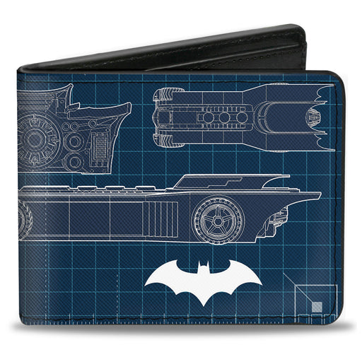 Bi-Fold Wallet - Batman Batmobile Blueprint Tech Turns Blues White Bi-Fold Wallets DC Comics   