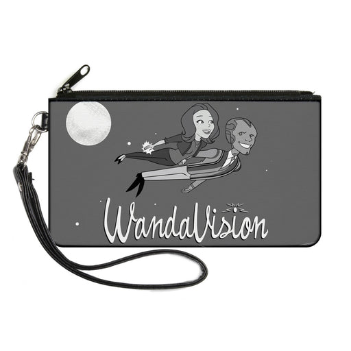 MARVEL STUDIOS WANDAVISION Canvas Zipper Wallet - LARGE - WANDAVISION Cartoon Wanda and Vision Flying Pose Grays Canvas Zipper Wallets Marvel Comics   