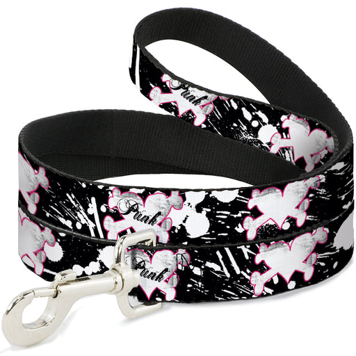 Dog Leash - Punk Heart & Cross Bones w/Splatter Black/White Dog Leashes Buckle-Down   