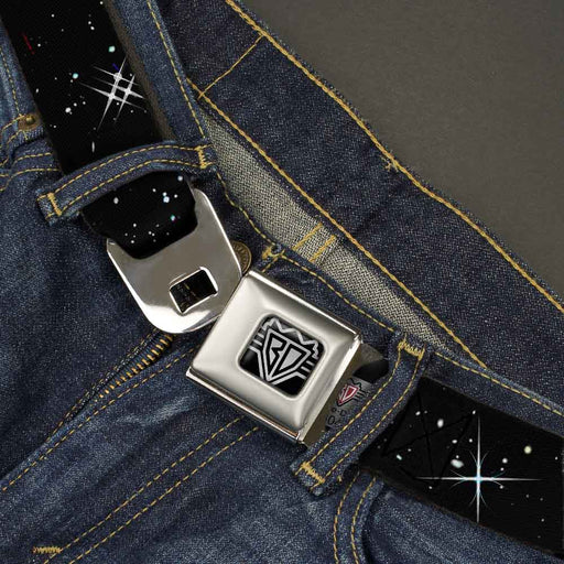 BD Wings Logo CLOSE-UP Full Color Black Silver Seatbelt Belt - Deep Space Black/White Webbing Seatbelt Belts Buckle-Down   