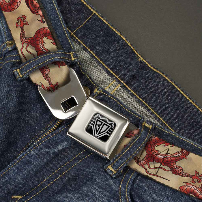 BD Wings Logo CLOSE-UP Full Color Black Silver Seatbelt Belt - Dragons Tan Webbing Seatbelt Belts Buckle-Down   