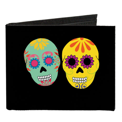 Canvas Bi-Fold Wallet - Painted Sugar Skulls Black Multi Color Canvas Bi-Fold Wallets Buckle-Down   