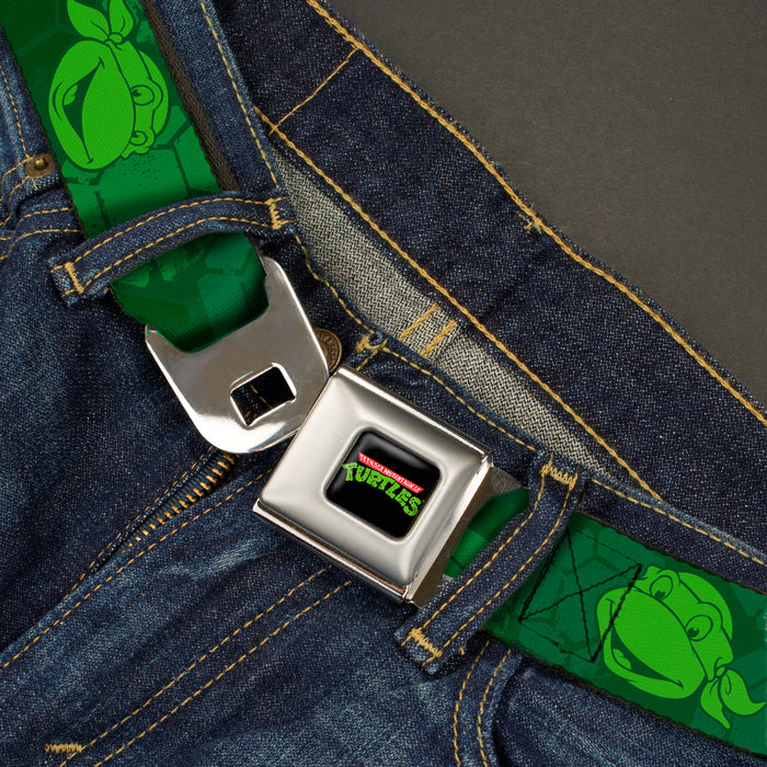 Classic TMNT Logo Full Color Seatbelt Belt - Classic Teenage Mutant Ninja Turtles Turtle Faces2 Greens Webbing Seatbelt Belts Nickelodeon   
