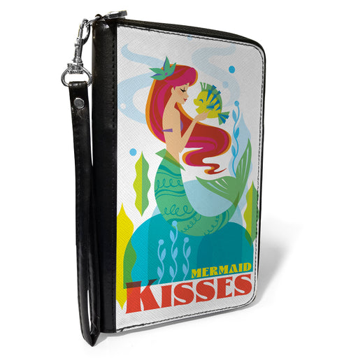 PU Zip Around Wallet Rectangle - The Little Mermaid Ariel and Flounder MERMAID KISSES Pose White Multi Color Clutch Zip Around Wallets Disney   