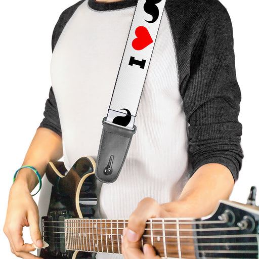 Guitar Strap - I "Heart Mustache" White Black Red Guitar Straps Buckle-Down   