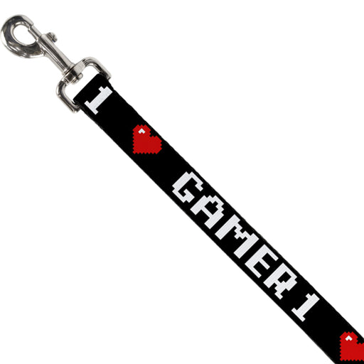 Dog Leash - GAMER 1/Heart 8-Bit Black/White/Red Dog Leashes Buckle-Down   