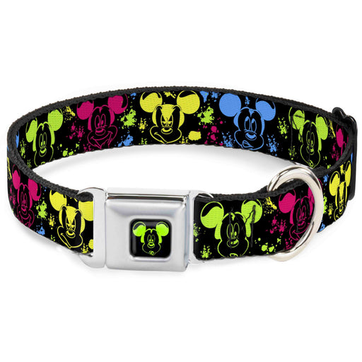Mickey Mouse Expression1 Full Color Black/Neon Green Seatbelt Buckle Collar - Mickey Expressions/Paint Splatter Black/Multi Neon Seatbelt Buckle Collars Disney   