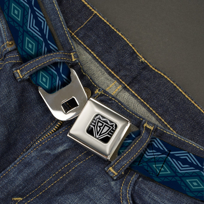 BD Wings Logo CLOSE-UP Full Color Black Silver Seatbelt Belt - Aztec3 Blues Webbing Seatbelt Belts Buckle-Down   