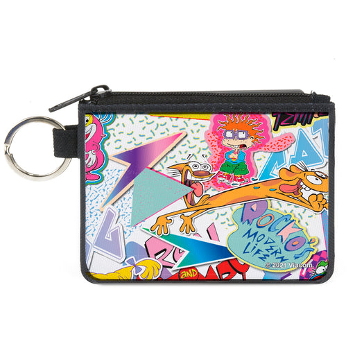 Canvas Zipper Wallet - MINI X-SMALL - Nick 90's Logos 7-Show Characters White Multi Color Canvas Zipper Wallets Nickelodeon   