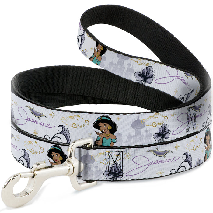 Dog Leash - Aladdin Jasmine Palace Pose with Script and Flowers White/Purples Dog Leashes Disney   