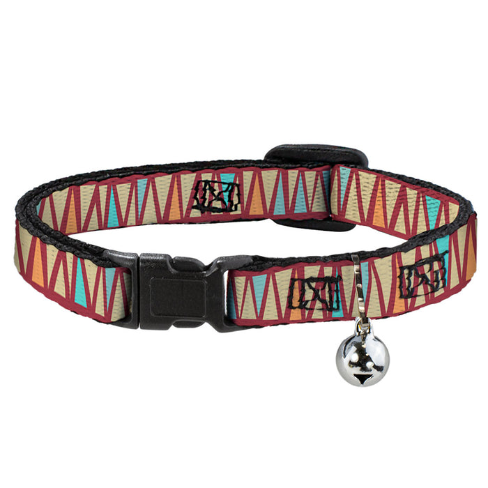 Cat Collar Breakaway - Zig Zag Doodle Red Tan Blues Orange Breakaway Cat Collars Buckle-Down   