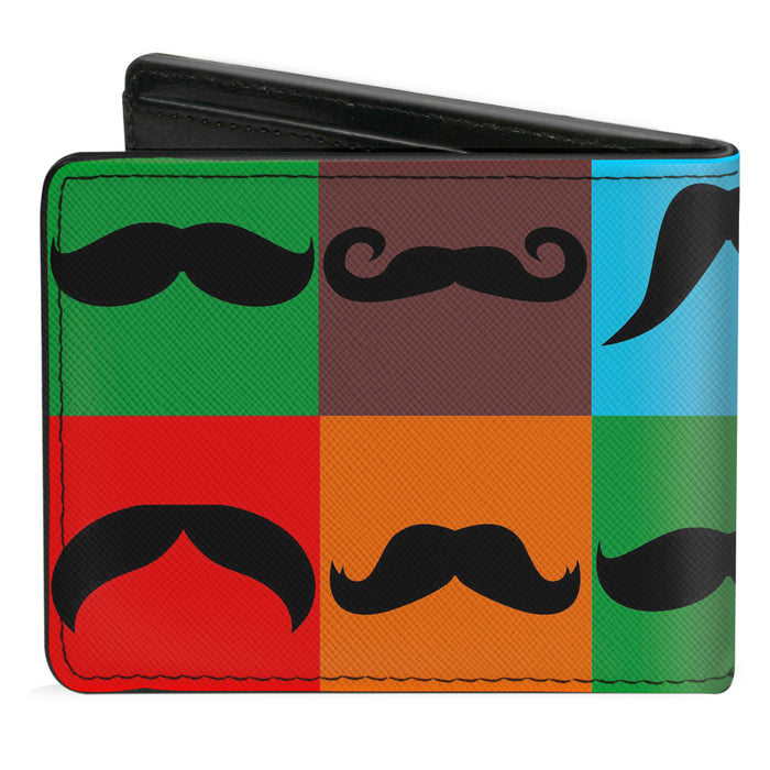 Bi-Fold Wallet - Mustaches Multi Color Blocks Black Bi-Fold Wallets Buckle-Down   