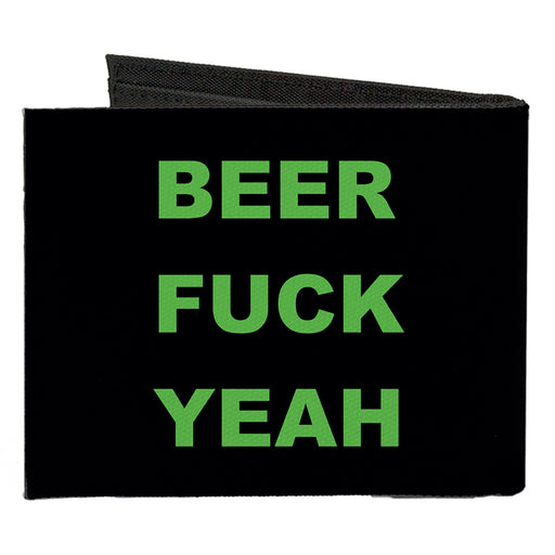 Canvas Bi-Fold Wallet - BEER FUCK YEAH Black Neon Green Canvas Bi-Fold Wallets Buckle-Down   