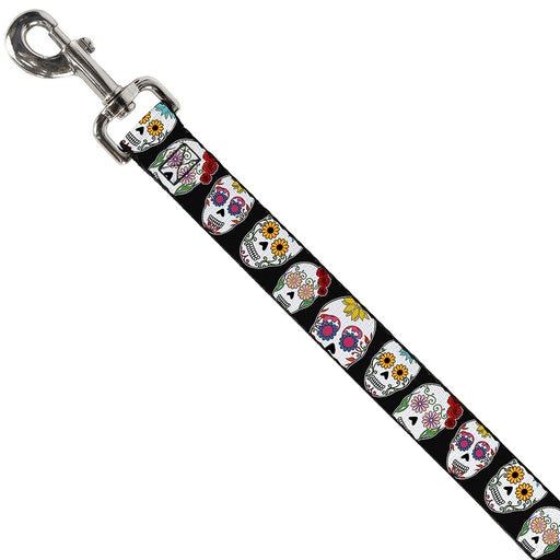 Dog Leash - Sugar Skull Outline Black/Multi Color Dog Leashes Buckle-Down   