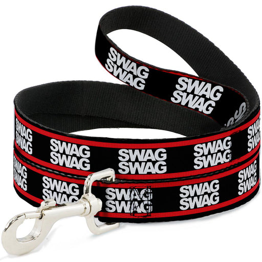 Dog Leash - Double SWAG Black/White/Red Stripe Dog Leashes Buckle-Down   