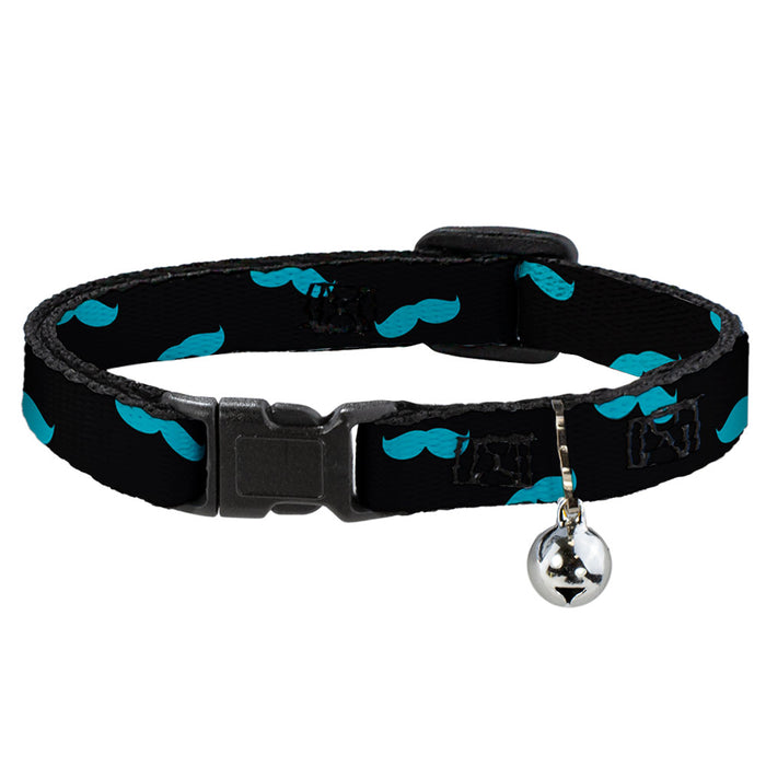 Cat Collar Breakaway - Mustaches Scattered Black Turquoise Breakaway Cat Collars Buckle-Down   