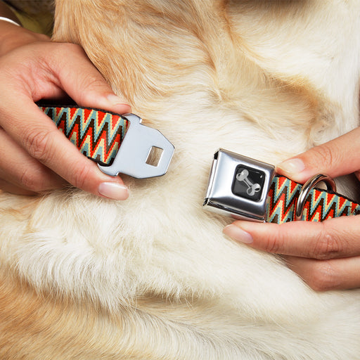 Dog Bone Seatbelt Buckle Collar - Jagged Zig Zag Brown/Aqua/Cream/Red Seatbelt Buckle Collars Buckle-Down   