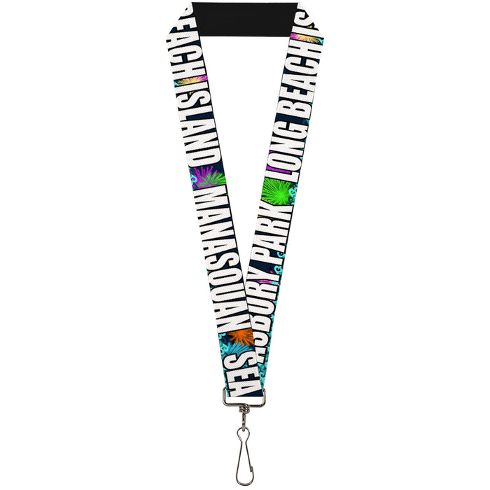 Lanyard - 1.0" - New Jersey Shore Towns Black Multi Color White Lanyards Buckle-Down   