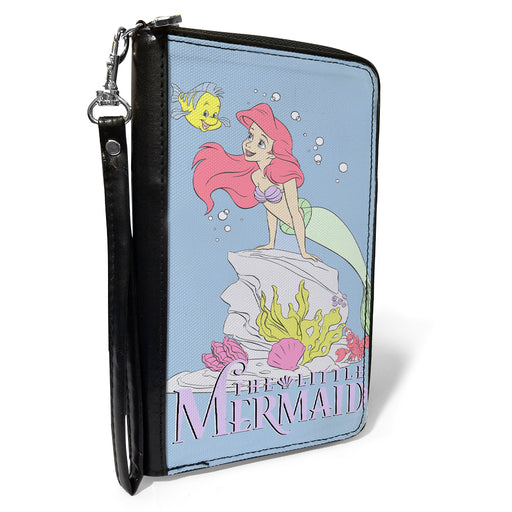 Women's PU Zip Around Wallet Rectangle - THE LITTLE MERMAID Flounder and Ariel Pose Blue Clutch Zip Around Wallets Disney   