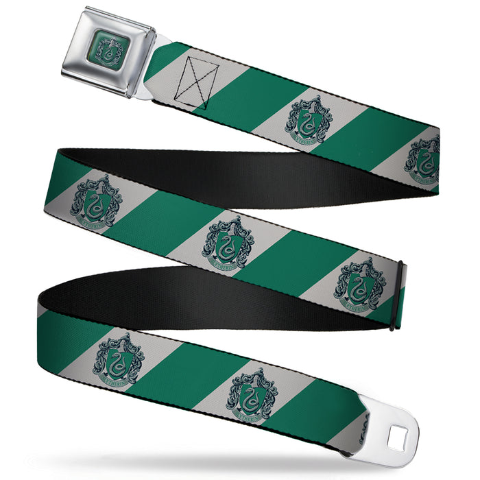 SLYTHERIN Crest Full Color Green Seatbelt Belt - SLYTHERIN Crest Diagonal Stripe Gray/Green Webbing Seatbelt Belts The Wizarding World of Harry Potter REGULAR - 1.5" WIDE - 24-38" LONG  