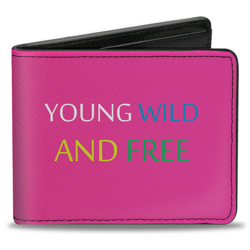 Bi-Fold Wallet - YOUNG WILD AND FREE Pink White Blue Yellow Green Bi-Fold Wallets Buckle-Down   