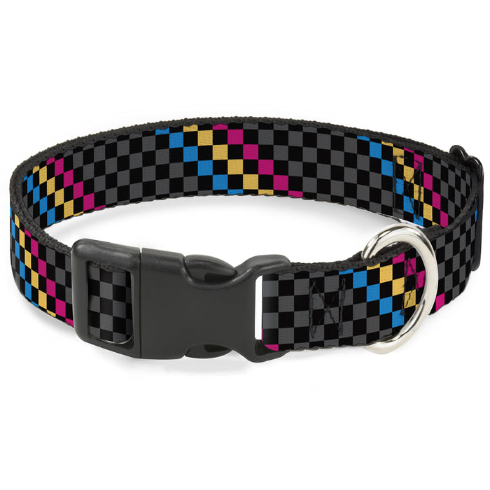Plastic Clip Collar - Checker Stripe Black/Gray/Blue/Gold/Pink Plastic Clip Collars Buckle-Down   
