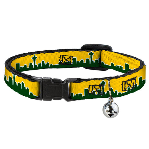 Cat Collar Breakaway - Seattle Skyline Yellow Emerald Green Breakaway Cat Collars Buckle-Down   