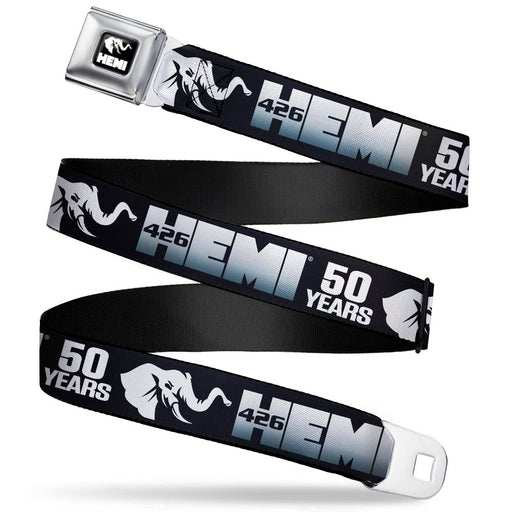 HEMI Elephant Logo Full Color Black/White Seatbelt Belt - HEMI 426/Elephant Logo 50 YEARS Black/White/Silver-Fade Webbing Seatbelt Belts Hemi   