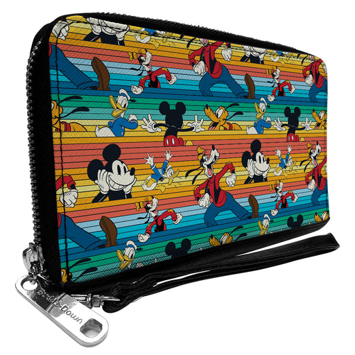 Women's PU Zip Around Wallet Rectangle - Disney Mickey and Friends Fab Four Stripes Multi Color Clutch Zip Around Wallets Disney   
